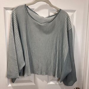 Wynne Layers Striped Ribbed Knit Top Long Sleeve V-Neck Casual Blouse L‎